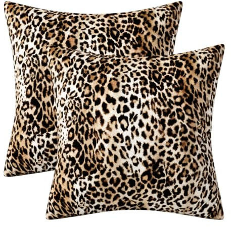 XLTXWD 2 Pcs Leopard Print Bedding, Print Pillow, Leopard Print Cushion Covers Soft Plush Set of Two, Home Decor for Sofa and Bed, Textured Faux Fur Double-Sided Pattern