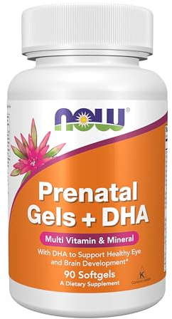 NOW Supplements, Prenatal Gels + DHA with 250 mg DHA per serving, plus Borage Oil (GLA), 90 Softgels
