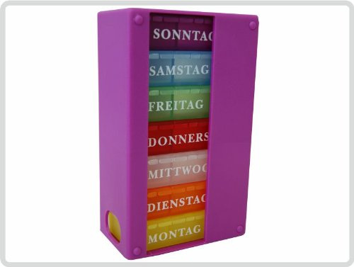 Medikamentendosierer Pillendose Tablettenbox 7 Tage *bunte Fächer*- Tablettendose Tablettenspender Medikamenten Dosierer (Lila)