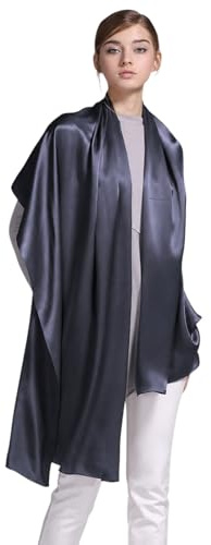 Prettystern Damen Seidenschal Herren festlich Stola Crepe Satin Seide uni-farbe Schultertuch für Abendkleider dunkel-grau