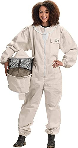 Bees & Co U73 Combinaison d'apiculteur en coton naturel avec voile arrondi