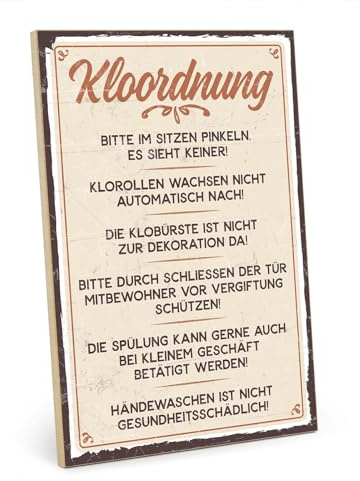 TypeStoff Holzschild mit Spruch – KLOORDNUNG – im Vintage-Look mit Zitat als Geschenk und Dekoration - HS-00477