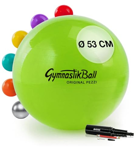 PEZZI Gymnastikball Standard Sitzball mit Pumpe | Sitzball aus robustem PVC, belastbar bis 400 kg, für Therapie, Sport und Büro