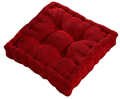 SWECOMZE Stuhlkissen Solid Color Corduroy Sitzkissen für Indoor und Outdoor Dicke Polsterung Steppkissen/Bodenkissen (Rot, 50X50X10cm)