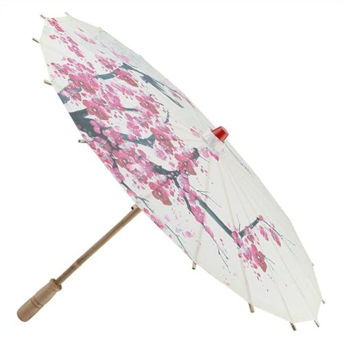 Smandy Chinesischer Papier Regenschirm Regenschirme Einziehbare Klassische handgefertigte Ölpapier Regenschirm Malerei Tanzen Requisiten Regendicht Sonnenschirm mit Pflaumenblüten & Holzgriff