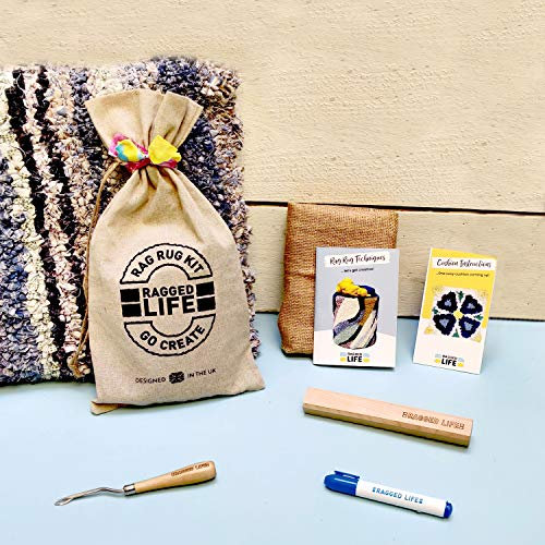 Rag Rug Cushion Kit - Perfect Beginners Project Including Instructions, Hemmed Hessian, Tools - Mindful, Upcycling Craft Project