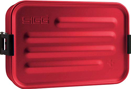 SIGG Metal Box Plus S Red Lunchbox 0.9 L, Moderne Brotdose mit praktischem Einsatz, federleichte Brotbox aus Aluminium mit Trennwand