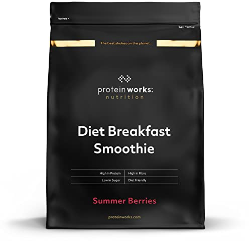 THE PROTEIN WORKS Batido de desayuno dietético | Frutos del Bosque | Desayuno para llevar | Alto en proteínas y bajo en azúcar | 500g