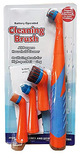 tooloflife Elektrisches Reinigungsbürsten-Set, elektrische Spin Scrubber Haushaltsbürsten mit 4 Köpfen, für Zuhause, Badezimmer, Boden, Badewanne, Duschfliese (Orange und Blau)