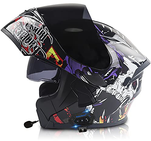Letetexi Bluetooth Modular Motorcycle Helmet, Integral Flip-Up Modular Helmets, Motorcycle Scooter Helmet with Anti-Fog Visor, ECE Approved for Men and Women 57-64 cm