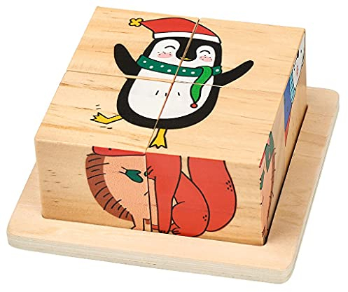 moses. Holz-Würfelpuzzle Weihnachtsfreunde, Tierpuzzle aus Holz, Lernspielzeug für Kinder ab 2 Jahren, mit Holztablett als Puzzlehilfe