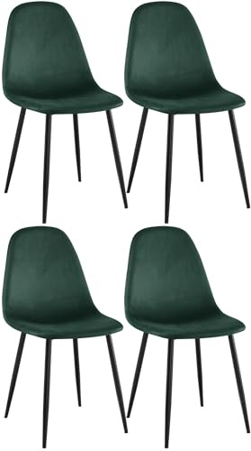 CLP Esszimmerstühle 4er Set Napier, Bequeme Küchenstühle gepolstert, Polsterstühle Esszimmer mit Rückenlehne, bis 150 kg belastbar Farbe grün Material Samt