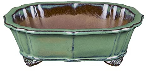Ovale Bonsaischale aus blau glasiertem Steinzeug (Lotusform) 17,5x13x4,5 cm - YP132