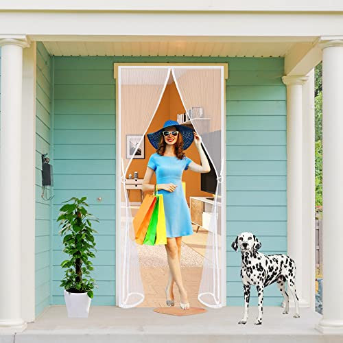 Fliegengitter Tür, 100x205cm Insektenschutz Tür, Netz Vorhänge mit Klettverschluss, Magnet Fliegenvorhang Ideal für die Balkontür/Wohnzimmer/Kellertür/Terrassentür usw. Weiß