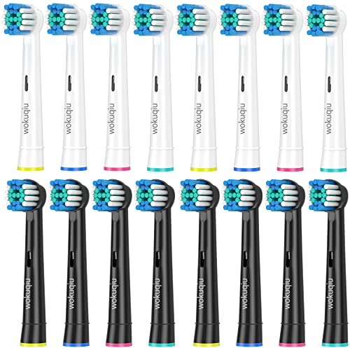 Wokuqiu Testine di Ricambio con Cappucci Compatibili con Braun Oral B Spazzolino Elettrico, 16 Testine di Precisione (8 Bianco+8 Nero, 16 unità(Confezione da 1))