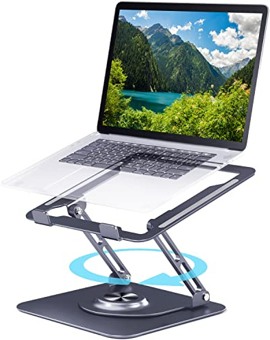 Laptop Ständer für Schreibtisch 360°Drehbarer Sockel, Ergonomischer Laptopständer aus Aluminium für den Schreibtisch , Kompatibel mit MacBook Air/Pro und Anderen 10-17 Laptop Halterung（grau）
