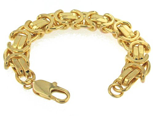 Original italiensk Etrusker kungligt armband förgyllt 15,5 mm brett platt armband kungskedja kvinnor män smycken från fabriken tendenze Italien, 23 centimeters, Guldpläterad guld