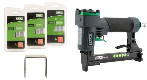 SALKI | Pack Grapadora CSK G80 + Grapas 80-10mm | 80-12mm y 80-14mm | Pistola de grapas neumática para tapizados