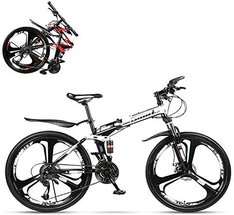 Klapprad für Erwachsene, 26 Zoll, Variable Geschwindigkeit, doppelte Stoßdämpfung, Offroad-Rennen, mit Stoßdämpfersperre vorne, 4 Farben, geeignet für Körpergröße 165-185 cm (Schwarz 21)