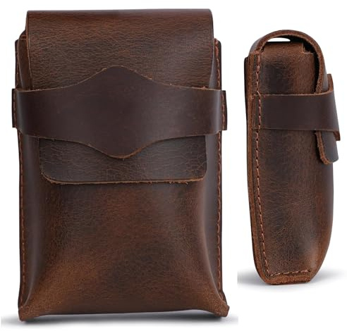TheAntiq Brown Leather Playing Card Case Protector Fits Poker & Bridge Size Cards - Handmade Full-Grain Leather Playing Cards Holder Storage Box - Playing Card Travel Case Coin Pouch Money Organizer
