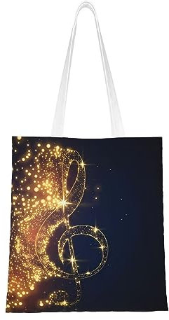 Canvas Tote Bag Wiederverwendbare Faltbare Einkaufstasche Reise Handtasche Griechenland Karte Druck Schulter Tote Taschen, Goldene Musiknote mit gefallenem glänzendem Stern, Einheitsgröße