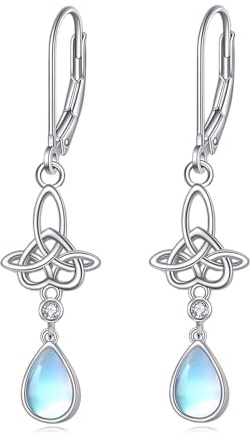Türkis/Mondstein Tropfen Ohrringe für Damen S925 Sterling Silber Keltische Mondstein Türkis Ohrhänger Hanged Schmuck Geschenke für Mädchen Mutter