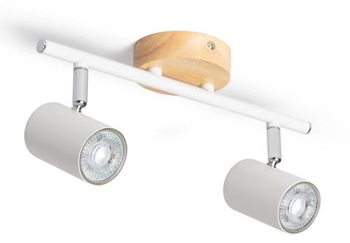LEDKIA LIGHTING Lámpara de Techo Orientable Madera y metal 2 Focos Albus Natural GU10