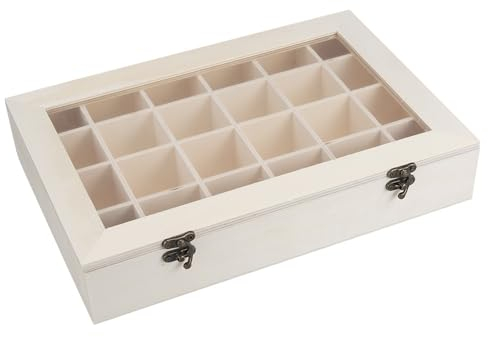 Ideen mit Herz Scatola in legno con 24 scomparti e coperchio con finestra di visualizzazione, Contenitore in Legno Porta Oggetti, Organizer | 30 x 20 x 5,5 cm