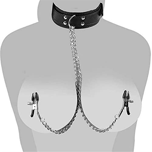 COOFINE Nipple Clamps Breast Clip Leather Collar Choker Necklace Couple Flirting Toys Nipple Jewelry Non Piercing Nipple Barbells