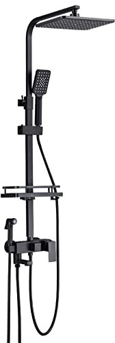 BiaoTeng Columna Bañera Y Ducha Con Grifo negro De Pared Monomando latón Ducha De Baño Columna Con Grifo Para Bañera, negro