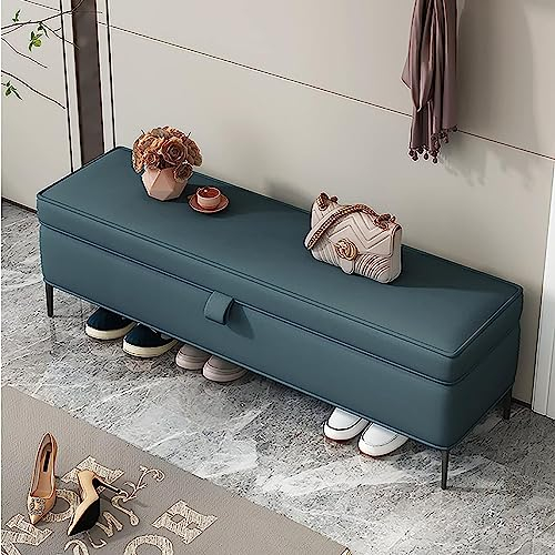 KAZUP Aufbewahrungsbank, Ottomane-Bank mit Stauraum aus Kunstleder, Premium-Bettbank mit Stauraum, Moderne Polsterbank, Schuhbank, Schlafzimmerbank, Blau, 100 x 40 x 45 cm (39 x 16 x 18 Zoll)