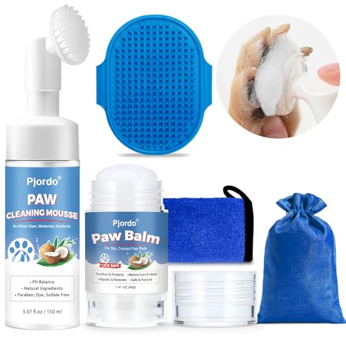 Pjordo Dog Paw Cleaner Kit, No-Rinse Foaming Cleanser for Dogs and Cats, Dog Paw Balm for Heal Dry Cracked Paws & Nose, Pet Foot Washer Paw Scrubber for Large Medium Small XL Breed Dogs