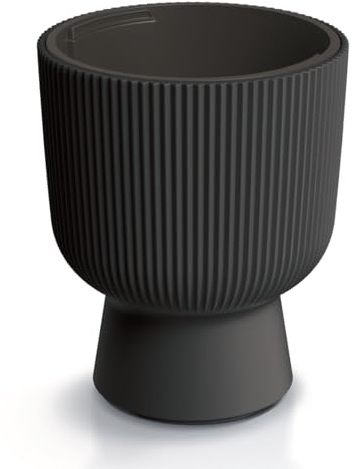 Blumentopf Blumenkübel Pflanzentopf Pflanzkübel DBMIG mit Einsatz Zylinderdesign Höhe 36,5 cm Gerillt Rippen-Design Übertopf Rillen Anthrazit ⌀ 29,8 cm