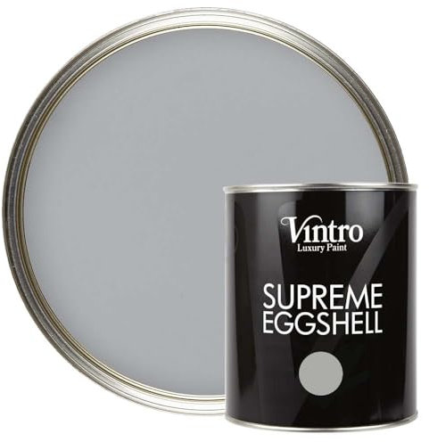 Vintro Paint | Mid Grey Eggshell Paint | for Walls | Wood | Trim | Satin Furniture Paint | Interior & Exterior Use. 1 Litre (Lincoln Grey)