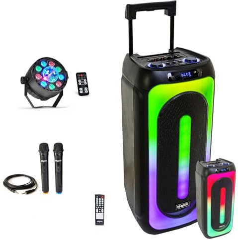 MOOVING LIGHT & SOUND - Pack Enceinte USB Bluetooth sur Batterie Karaoke MS-MAGIC-SOUND1000 TWS 1000W 2 Micros - Effet Lumière 2-en-1 par Astro