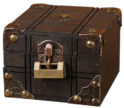 Cassetta di sicurezza in metallo vintage, Casse di legno vintage, Cassetta di sicurezza del tesoro, Forziere del tesoro con serratura in metallo, Custodia per anelli gioiello, Scatola decorativa vinta
