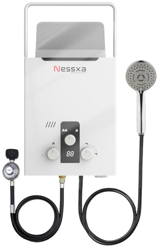 Nessxa Tankless Water Heater Propane, 2.11 GPM RV with Digital Display,8L Portable Instant Hot Gas with Overheating Protection for Indoor and Camping,40,824 BTU