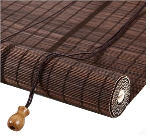 Natürliche Römische Jalousien,Dunkelbraune Bambus Home Window Shade Drape Vorhang,Verdunkelung/Atmungsaktiv,Fensterläden für Innen/Außen/Veranda/Patio,Anpassbar(75X140Cm), URZTJPJV, Braun, 115 * 300