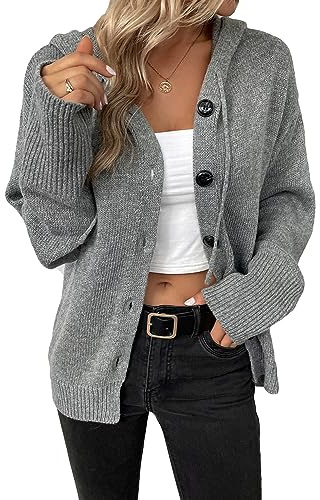 Vcindai Damen Langarm Grobstrickjacke Kurz Strickjacke Herbst Winter Strickmantel mit Kapuze