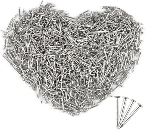 Unghie dorate a testa tonda, 1500 pezzi, piccole unghie dorate, 1 x 10 mm, in ottone, testa rotonda, piccole unghie in legno per lavori fai da te, fissaggio mobili (argento)