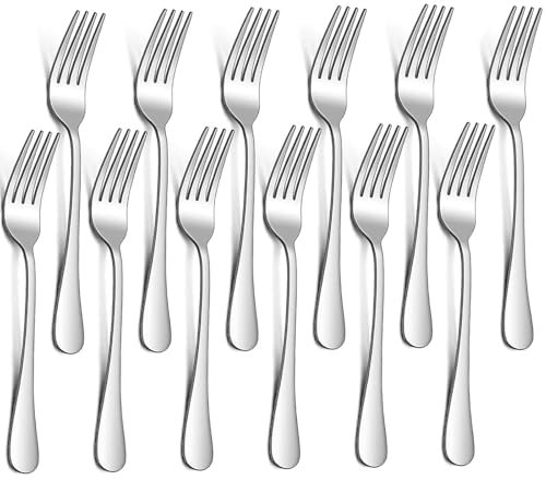 tiokin Dinner Forks Set,8 Inches Set of 12 Food Grade Stainless Steel Silverware Table Forks,Flatware Forks,Mirror Finish Dishwasher Safe,Use for Home,Kitchen or Restaurant