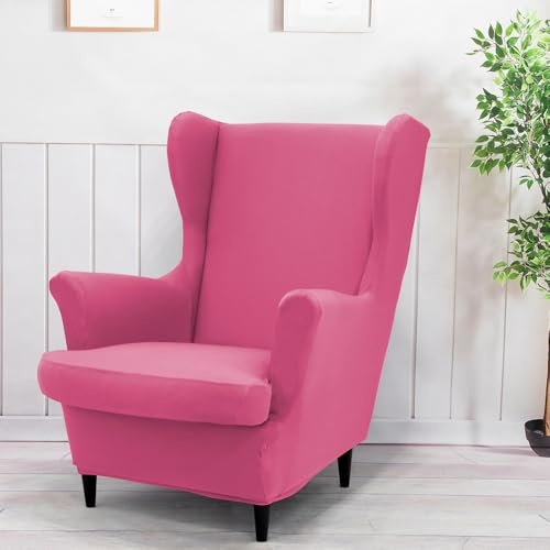 LinFortune Ohrensessel Bezüge 2 Teilig Stretch Ohrensesselbezug Sofabezug Sessel Schonbezug waschbar rutschfest Möbelschutz für Wohnzimmer Schlafzimmer (Hot Pink)