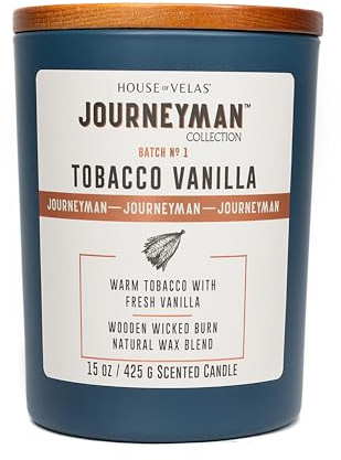 House of Velas Journeyman Collection Candle, 15oz, Wooden Wick, Tobacco Vanilla, Large Painted Jar