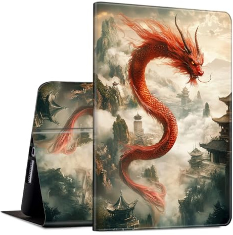 Étui pour toute nouvelle tablette Amazon Kindle Fire HD 8 et 8 Plus (12e/10e génération, sortie 2024/2022/2020) 8 fine en similicuir PU réglable avec fonction veille/réveil automatique, dragon rouge