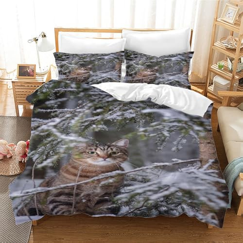 YZQGLHP Katze BettwäSche Set Schnee BettwäSche 135x200, WendebettwäSche und Kissenbezug 80x80, Weiche & Angenehme & Atmungsaktive Mikrofaser BettwäSche-Sets mit ReißVerschluss