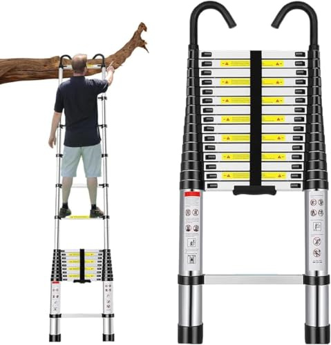Teleskopleiter, 4,4 m, Metall, leicht, mit rutschfesten Füßen, zusammenklappbare Leiter, Mehrzweckleiter, 150 kg Kapazität