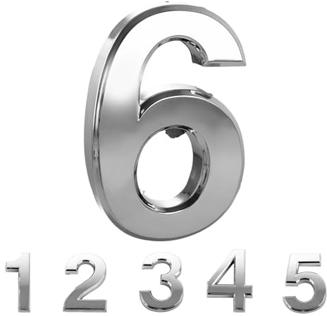 ASelected 3 Inch Door Number Stickers, Silver 3D House Numbers 1-6, Aluminium Self Adhesive Numbers Waterproof House Number Stick On for House Mailbox Apartment Hotel Courtyard Cafe, Silver
