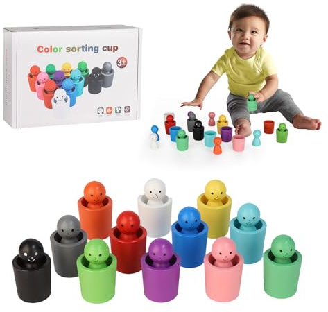 Regenbogen Holz Sortier Stapelsteine Spielzeug - Lernen Stapelsteine Kinder, Sortierspiel Montessori Spielzeug ab 3 Jahre, Holzspielzeug Vorschule, Holzspiele zum Lernen, Geschenke für Mädchen Jungen