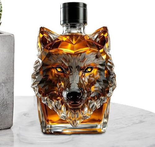 Generico Botella de whisky, escultura del lobo, taza de vino, vaso de whisky grabado, de lobo, taza de vino, tema de la colección de lobos, botella de cóctel, bar de matriz