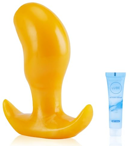 Yellow Soft Mango Anal Plug, and Anal Dilator with Handle, Suitable for Men and Women, Provides A Great Experience for Masturbation and Prostate Massage, BDSM Sex Toy for Couples (M)